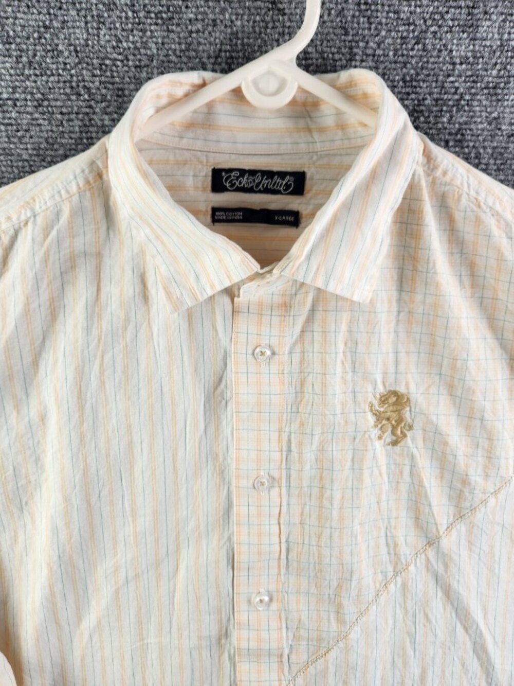Ecko Unltd Yellow Green Plaid XL Long Sleeve Button Up Shirt Rhino Embroidery